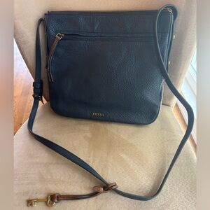 Fossil Navy Blue Leather Crossbody Bag